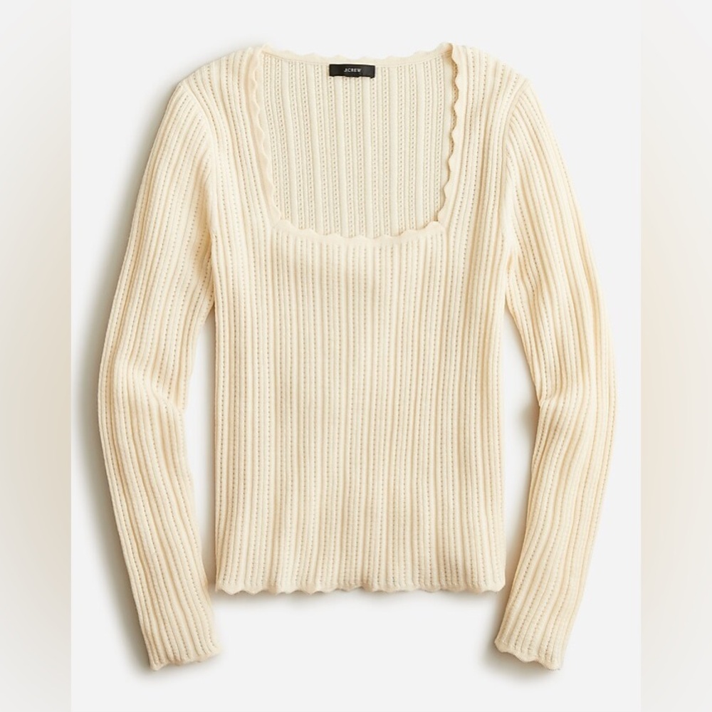 J.Crew Cream Merino Square Neck Pointelle Sweater - small